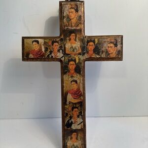 Frida Kahlo Cross Made In Mexico 12 Inches Rustic